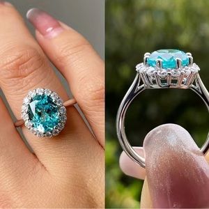 Beautiful Aquamarine Halo Ring